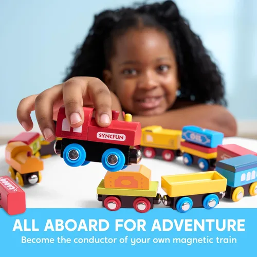 Miniatura 4 de Juego de tren de madera de 12 piezas y 110 piezas para niños de 2 a 8 años, tren magnético de la ciudad y Montessori, compatible con pistas