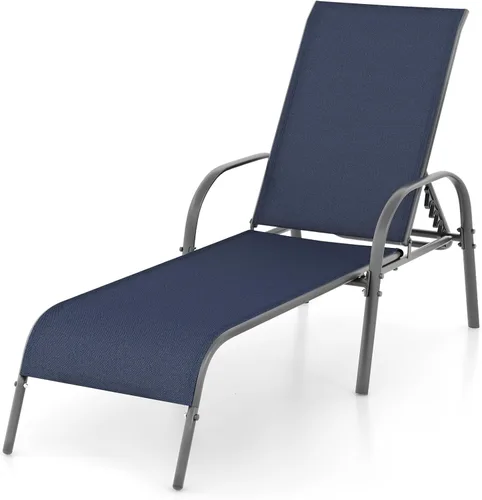 Miniatura 20 de Giantex Silla de Salón para Patio, Tumbona para Exteriores con Respaldo de 5 Posiciones Ajustables, Marco de Acero Resistente, Sillón Reclinable