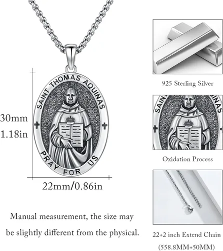 Miniatura 579 de Collar con colgante de plata de ley 925 con medalla de San Patrón, joyería religiosa para hombres y mujeres, con cadena de acero inoxidable 316L