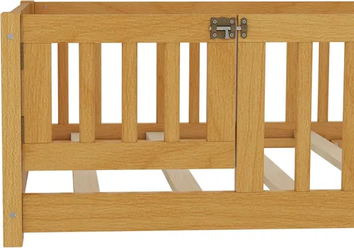 Miniatura 7 de SOFTSEA Montessori - Cama con puerta y barandillas, marco de cama baja de madera maciza con valla, no necesita somier, natural