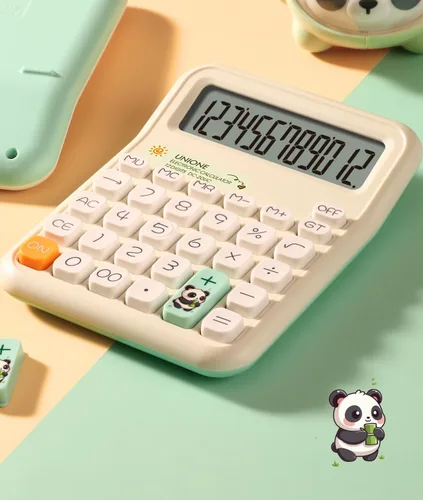 Miniatura 4 de UNIONE Calculadora Panda con LCD brillante, escritorio portátil de doble alimentación. Color. Negocios, oficina, escuela secundaria... (beige)