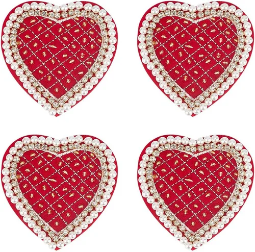 Miniatura 8 de INFUNLY 4 parches de cuentas de diamantes de imitación de ojo de corazón de 4.1 x 2.9 pulgadas, parches para coser en forma de corazón, hechos a