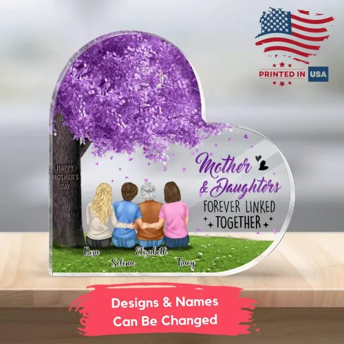 Miniatura 2 de GOSSBY Placa transparente personalizada (madre y 3 hijas) Madre e hijas, placa de acrílico con forma de corazón con nombre personalizado, mamá Madre