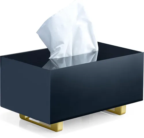 Miniatura 5 de YoBa Caja de pañuelos de acrílico negro grueso, dispensador cuadrado de caja de pañuelos con patas de aluminio chapado en oro para baño, cocina