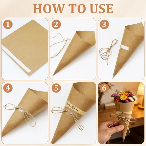 Miniatura 3 de Yalulu 50 unidades marrón/negro para recuerdos de boda, conos de papel kraft, cajas de dulces, soporte de flores de helado, decoración de mesa
