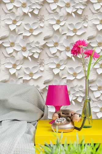 Miniatura 24 de Papel tapiz floral 3D para despegar y pegar, efecto visual 3D, 17.7"x78.7" pulgadas, autoadhesivo, extraíble, flor marrón amarillento, papel tapiz