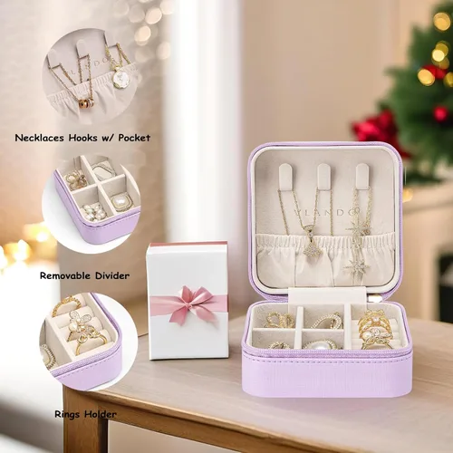 Miniatura 38 de Organizador de joyas Vlando para almacenaje y exhibición, joyero para viaje, imitación de piel, para anillos, aretes, collares.