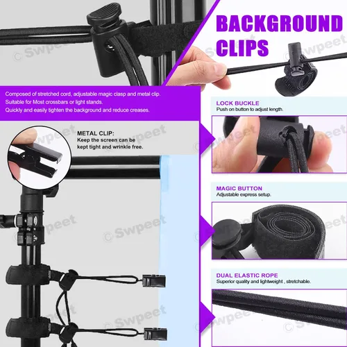 Miniatura 5 de Swpeet Kit de 22 abrazaderas para telón de fondo de fotografía, 10 anillos de cortina con clips, 6 abrazaderas de resorte para telón de fondo y 6