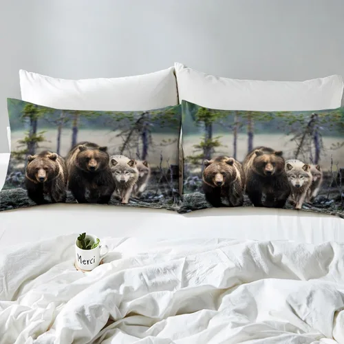 Miniatura 4 de Erosebridal Juego de funda de edredón de animales del bosque, tamaño individual, oso marrón, para niños y niñas, para dormitorio, funda de edredón