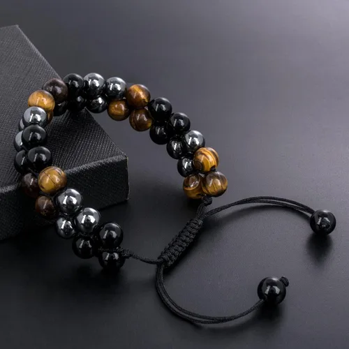 Miniatura 6 de Paquete de 2 pulseras de triple protección, obsidiana negra y hematita genuina de ojo de tigre y cuentas de hematita para hombres y mujeres, hechas