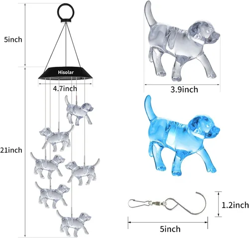 Miniatura 4 de Campanillas de Viento Solares de Cristal de Perro para Exteriores que Cambian de Color Luces Solares Móviles LED Campanillas de Viento con Energía