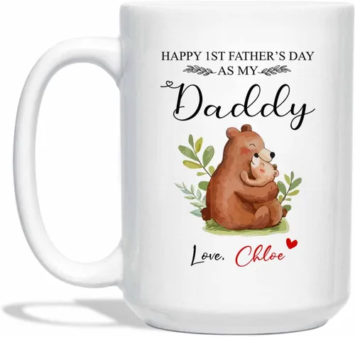 Miniatura 10 de Marco de fotos personalizado para niños, taza de café de regalo para papá y papá, taza de café blanca con texto en inglés "Dad We Love You", taza