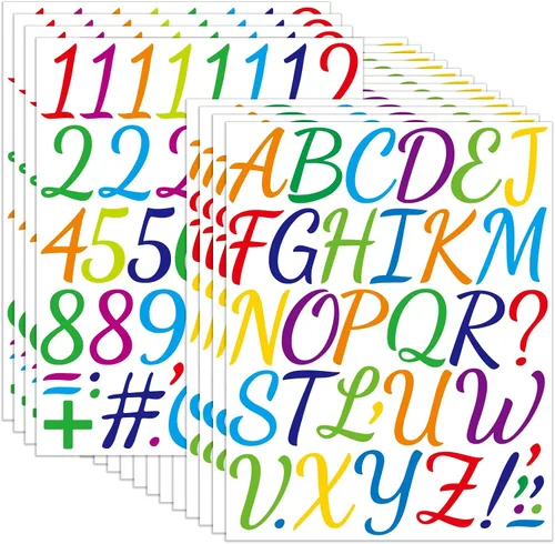 Miniatura 8 de 840 piezas de 16 hojas de calcomanías de letras grandes de 2 pulgadas, calcomanías de vinilo autoadhesivas impermeables para números, adecuadas