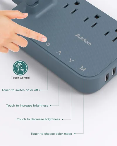 Miniatura 7 de Addtam Lámpara LED de escritorio, tira de alimentación con 3 tomas, 4 puertos de carga USB (2 USBC), 4 modos, lámpara táctil de 5 niveles de brillo