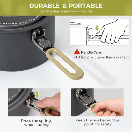 Miniatura 3 de Alocs Camping Cookware Set - Lightweight Camping Pots and Pans - Portable Outdoor Cookware with Kettle - Camping Cookware Mess Kit for 2