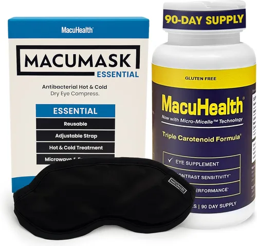 Macuhealth Vitaminas oculares de fórmula triple carotenoide para adultos, 90 cápsulas blandas (suministro de 3 meses) MacuMask Compresión ocular