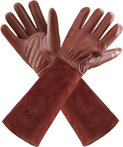 Miniatura 7 de Guantes de jardinería Acdyion para mujeres/hombres, poda de rosas, a prueba de espinas y cortes, protección larga de antebrazo, guante resistente