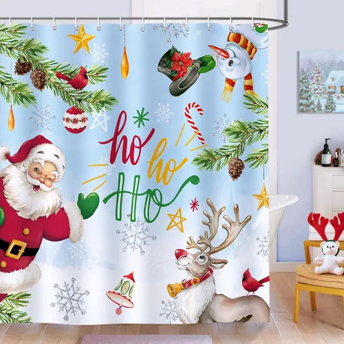 Miniatura 8 de Bonhause Cortina de Ducha de Árbol de Navidad Cajas de Regalo de Árbol de Navidad Noche Milagrosa Cortina de Baño Decorativa 72 x 72 Pulgadas Tela