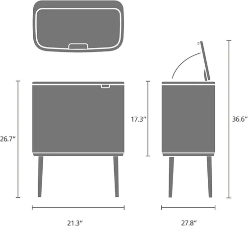 Miniatura 8 de Brabantia Bo Cubo de basura - 1 cubo interior de 9.5 galones (acero mate FPP) cubo de basura para residuos/reciclaje, compartimento extraíble +