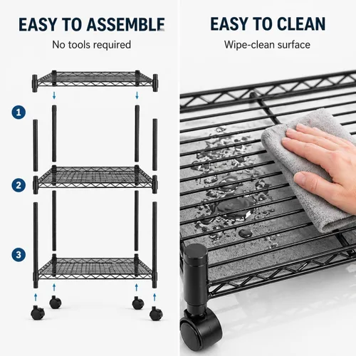 Miniatura 7 de Simple Deluxe 3-Tier Heavy Duty Adjustable Storage Shelf with Wheels, 23.23”W x 13.39”D x 30.31”H, Mobile or Stationary Metal Shelving Unit, Easy