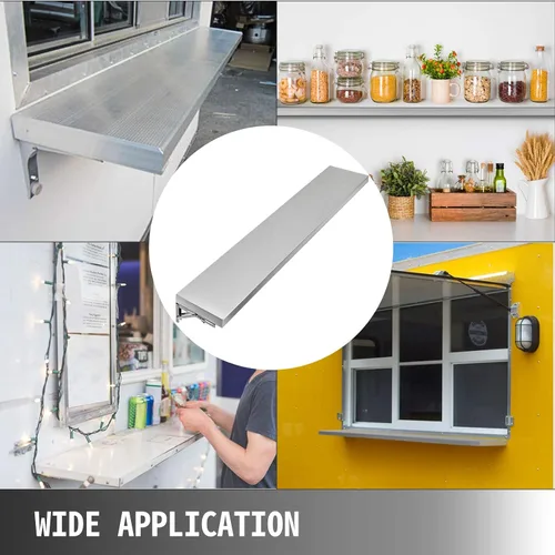 Miniatura 8 de Happybuy Estante de concesión de 70.8 pulgadas de largo x 11.4 pulgadas de ancho con marco de acero inoxidable y tablero de superficie para ventana