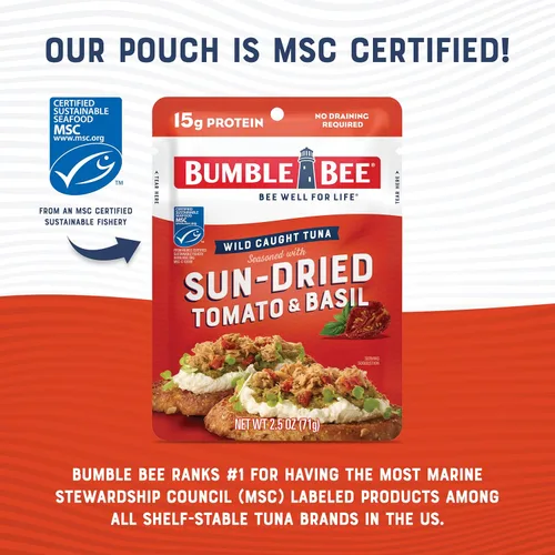 Miniatura 5 de Bumble Bee Atún sazonado con tomate y albahaca secado al sol, bolsas de 2.5 onzas (paquete de 12) – Listo para comer – Bolsa de atún capturado