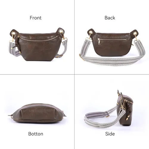 Miniatura 3 de Riñoneras para mujer, bolsos cruzados de moda, bolsos de pecho, bolso de cinturón con 2 correas ajustables, Marrón oscuro, Classic
