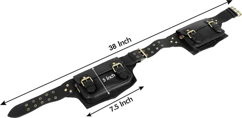 Miniatura 7 de Cangurera de cuero vintage para hombre y niño, bolsa de cuero para hombre, cinturón de mensajero, regalo para hombres y mujeres (negro)