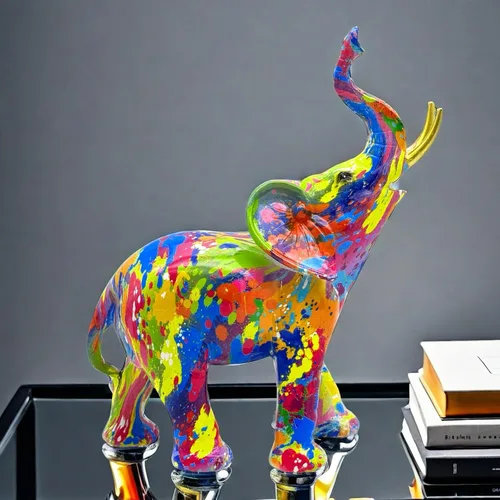 Figura colorida de estatua de elefante para el hogar, oficina, sala de estar, decoración de escritorio, decoración de jardín al aire libre (grande)