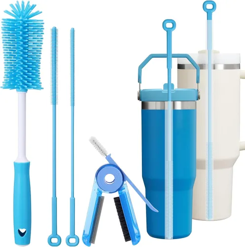 Miniatura 10 de XANGNIER Cepillo limpiador de pajitas de silicona, 2 cepillos reutilizables extra largos para limpiar popotes de plástico de metal, acero