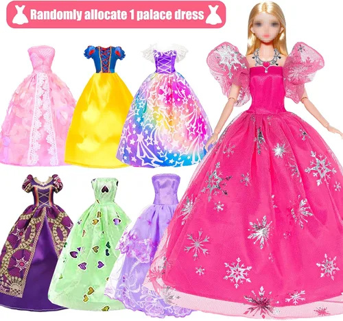 Miniatura 3 de Muñeca de moda de 11.5 pulgadas con accesorios de ropa de armario, incluye vestido de princesa, vestidos largos, trajes, zapatos, bolsos, espejo