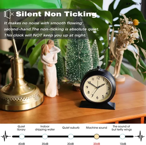 Miniatura 5 de AYRELY® Reloj Despertador Analógico Silencioso de 4 Pulgadas que Funciona con Baterías, Relojes de Escritorio con Luz, Reloj de Mesa de Metal