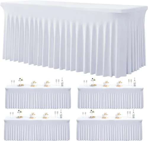 Miniatura 22 de Paquete de 2 manteles de spandex para mesas rectangulares de 8 pies, mantel elástico rosa de 8 pies, manteles ajustados, falda de mesa para fiestas