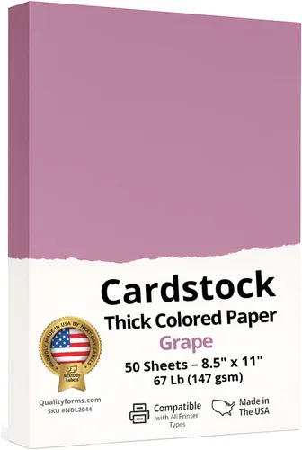 Tarjeta de cubierta de 67/65 libras (176/6.70 oz/m²), 50 hojas por paquete, ideal para impresión, proyectos escolares, volantes, invitaciones, Uva