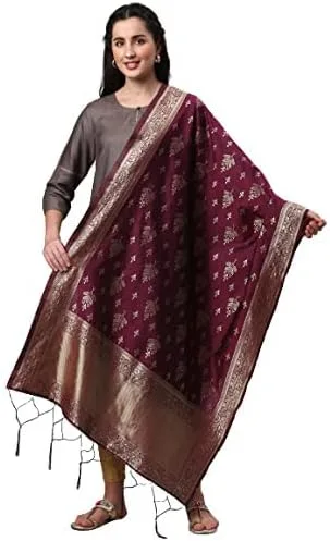 Indian Hawker Dupatta Banarasi - Borlas y flecos de seda para mujer