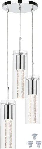 Iluminación Colgante de XiNBEi, Luz Colgante en Cúmulo para Isla de Cocina de 3 Luces con Cristal y Bombilla LED XB-P1110-3-CH Cromo