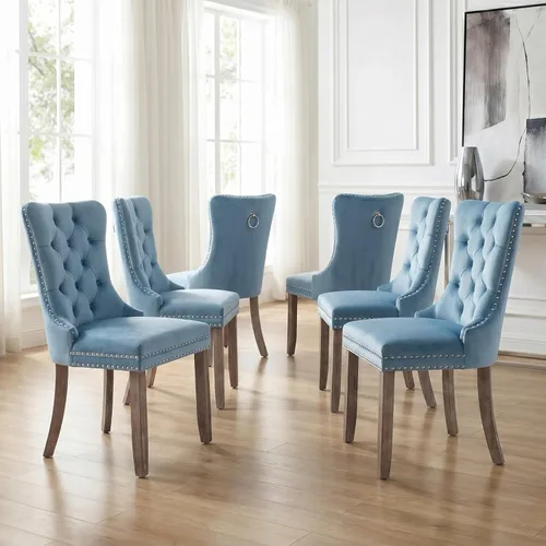 Miniatura 113 de Velvet Dining Chairs Set of 2, Tufted High Chairs with Nailhead Trim, Pull Ring, Black Solid Wood Legs, Elegant Upholstered Accent Chairs for Dining