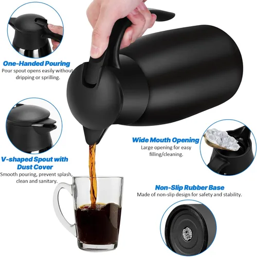 Miniatura 6 de Jarras térmicas de café de 68 onzas para mantener el calor, jarra térmica de acero inoxidable de 2 litros, jarra aislada al vacío de doble pared