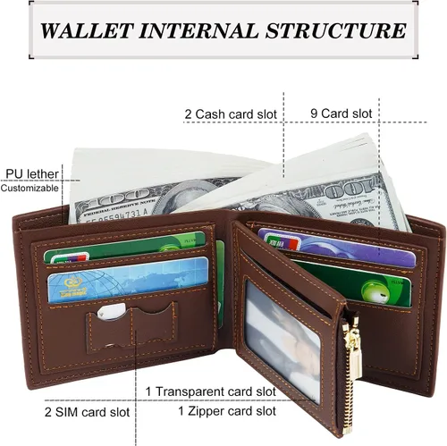 Miniatura 3 de Jewelstruck Billetera para hombre, billetera personalizada para hombre, carteras personalizadas para hombre, iniciales grabadas con imagen, día