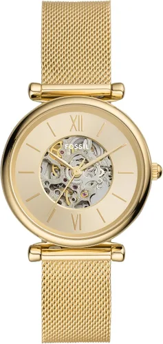 Fossil Women's Carlie Automatic Stainless Steel Mesh Three-Hand Watch for Women, Dorado (Gold mesh)