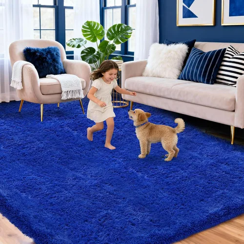 Miniatura 13 de Alfombra negra lanuda para sala de estar o dormitorio, ultra suave y esponjosa, alfombra peluda de 4 x 6 pies, alfombra de noche de felpa