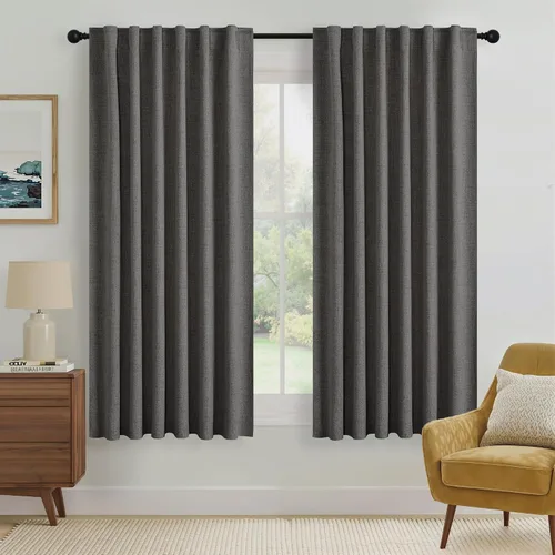 Miniatura 14 de RYB HOME Cortinas cortas opacas 100% marrones, 45 pulgadas de largo, 52 pulgadas de ancho, bloqueo de luz y aislamiento térmico para cocina