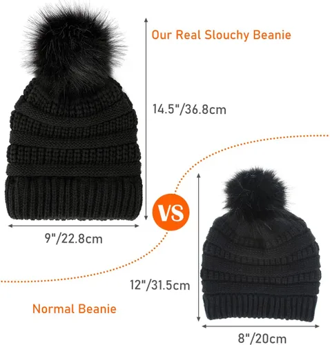 Miniatura 2 de IYEBRAO - Paquete de 2 gorros de invierno para mujer con pompones y forro polar suave y cálido