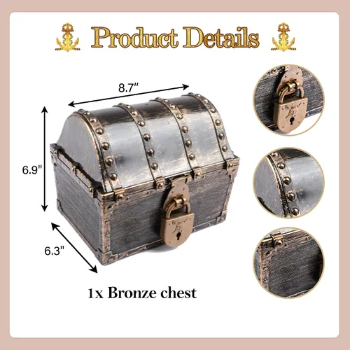 Miniatura 3 de Lingway Toys Cofre del Tesoro Pirata Grande para Niños Favorito del Maestro Caja de Almacenamiento de Colección de Tesoros con 2