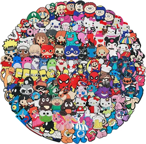 Paquete de 30, 50, 100 dijes de anime de dibujos animados al azar a granel para niños y niñas, accesorios para pulseras y pulseras, decoración de