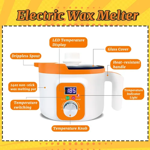 Miniatura 2 de Olla de cera para velas con pantalla LED y control preciso de temperatura, derretidor eléctrico de cera para hacer velas con boquilla para verter