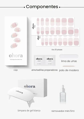 Miniatura 4 de ohora Juego de tiras de uñas de gel semicuradas (N Essential French Starter Kit) incluye lámpara de tamaño completo y mini removedor, calidad de N