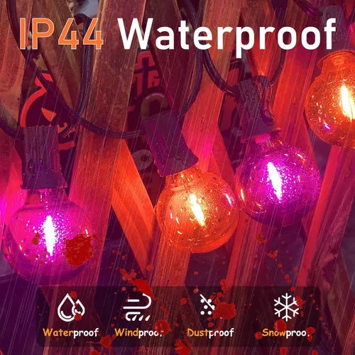 Miniatura 3 de Luces de Navidad Moradas y Naranjas, 25 pies, 27 unidades, luces de cadena LED G40 de Navidad, luces de decoración de interiores para patio al aire