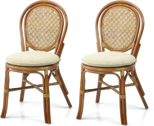 Miniatura 16 de Denver Dining - Silla auxiliar de mimbre hecha a mano con cojín color crema, ratán natural, colonial