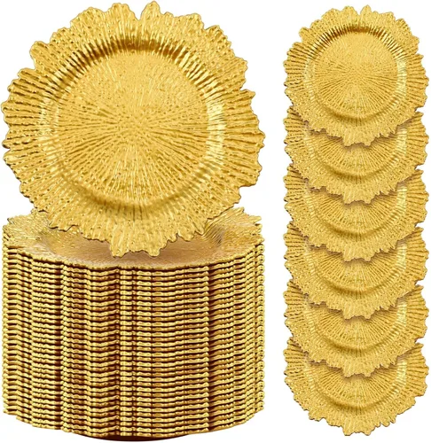 Miniatura 21 de Tanlade 50 Platos Base Plateados al Por Mayor, Plato Base Redondo de Plástico de 13", Platos Base Brillantes Plateados para Mesa, Platos de Servicio